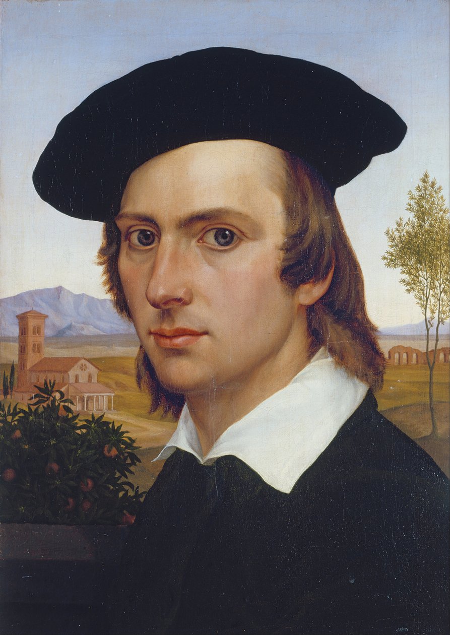 Autoportret z Beretem przed rzymskim pejzażem autorstwa Johann David Passavant