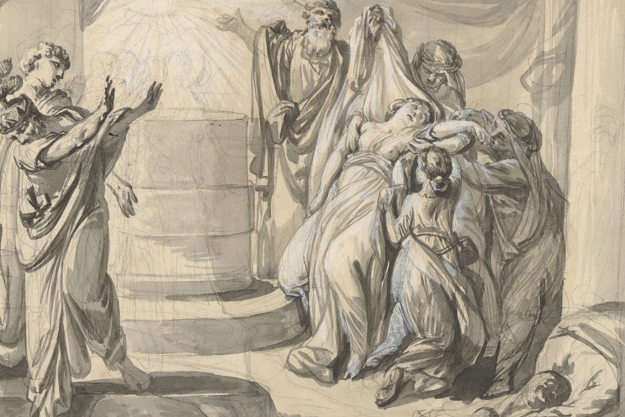 Antyczna scena ofiarna, verso: Szkic grupy ludzi, 1779 . autorstwa Johann Eleazar Schenau