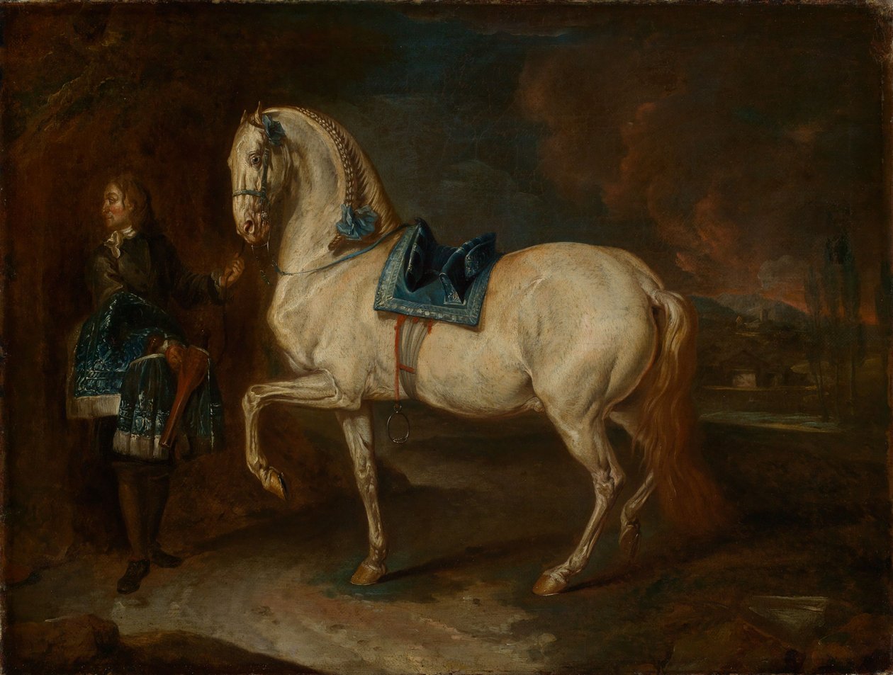 Koniuszy z białym koniem autorstwa Johann Elias Ridinger