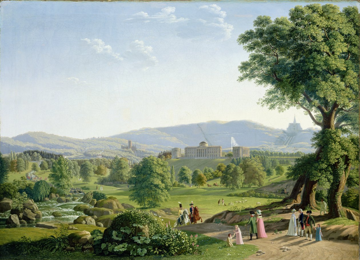 Zamek Wilhelmshoehe z lasem Habichtswald autorstwa Johann Erdmann Hummel