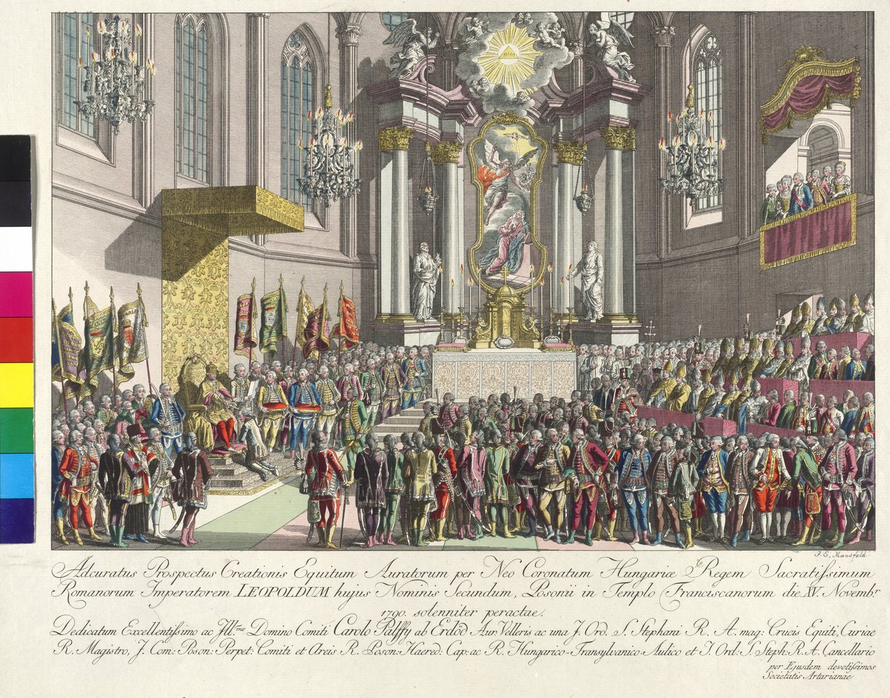 Koronacja cesarza Leopolda II na króla Węgier w Bratysławie 15 listopada 1790 r. (miedzioryt) autorstwa Johann Ernst Mansfeld