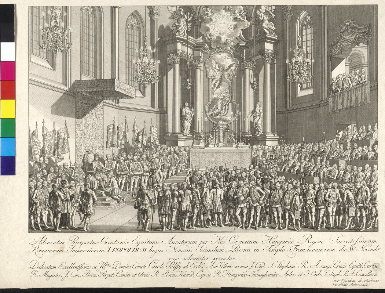 Koronacja cesarza Leopolda II na króla Węgier w Bratysławie 15 listopada 1790 r. (miedzioryt) autorstwa Johann Ernst Mansfeld