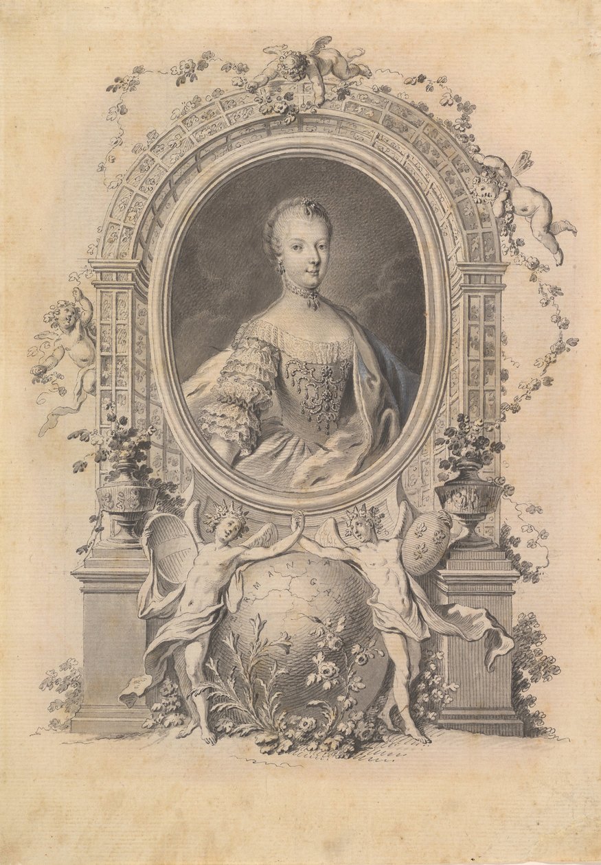 Portret królowej Marii Antoniny w ozdobnej ramie, koniec XVIII wieku. autorstwa Johann Esaias Nilson