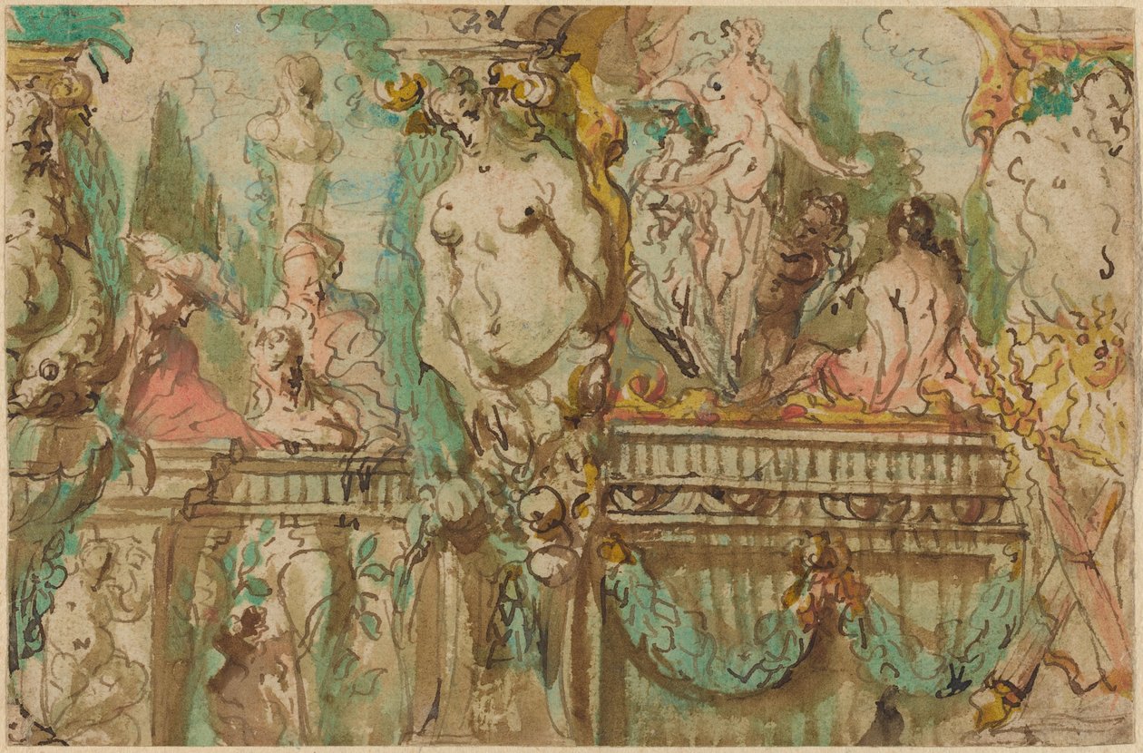 Projekt sufitu z alegorycznymi figurami autorstwa Johann Evangelist Holzer