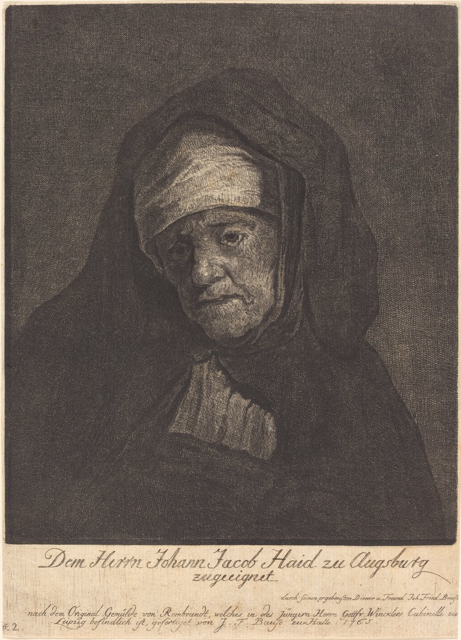 Głowa starszej kobiety autorstwa Johann Friedrich Bause after Rembrandt van Rijn