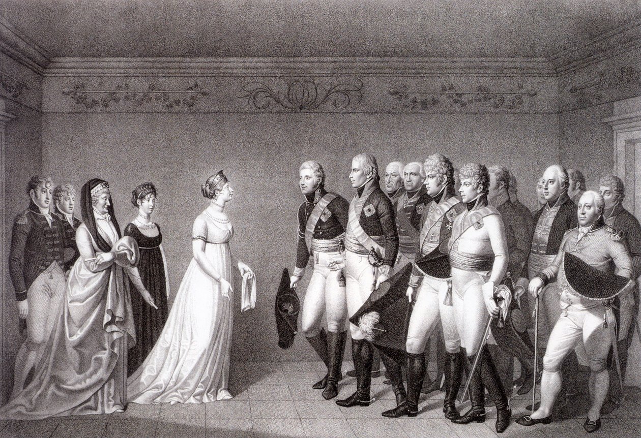 Spotkanie Luizy pruskiej z następcą tronu Aleksandrem Rosji w Memel, 1805 autorstwa Johann Friedrich Bolt