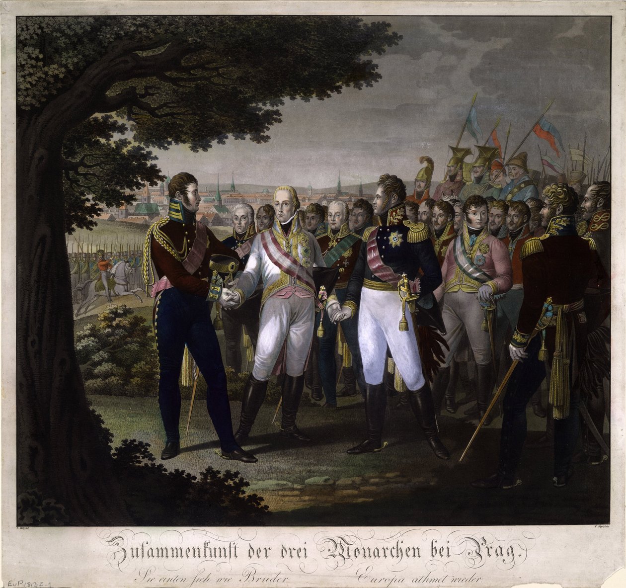 Spotkanie cesarzy Franciszka I Austrii, Aleksandra I Rosji i Fryderyka Wilhelma III autorstwa Johann Friedrich Jügel