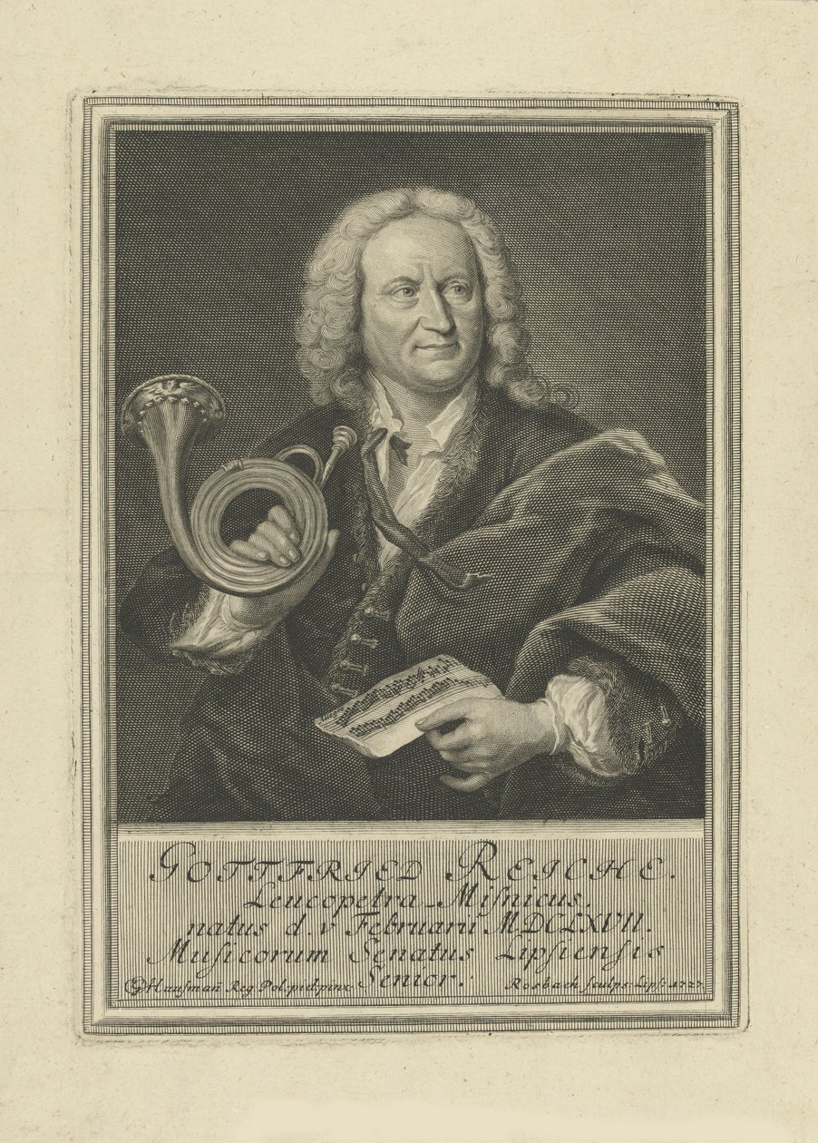 Portret trębacza i kompozytora Gottfrieda Reiche 1667-1734 , 1727. autorstwa Johann Friedrich Rosbach