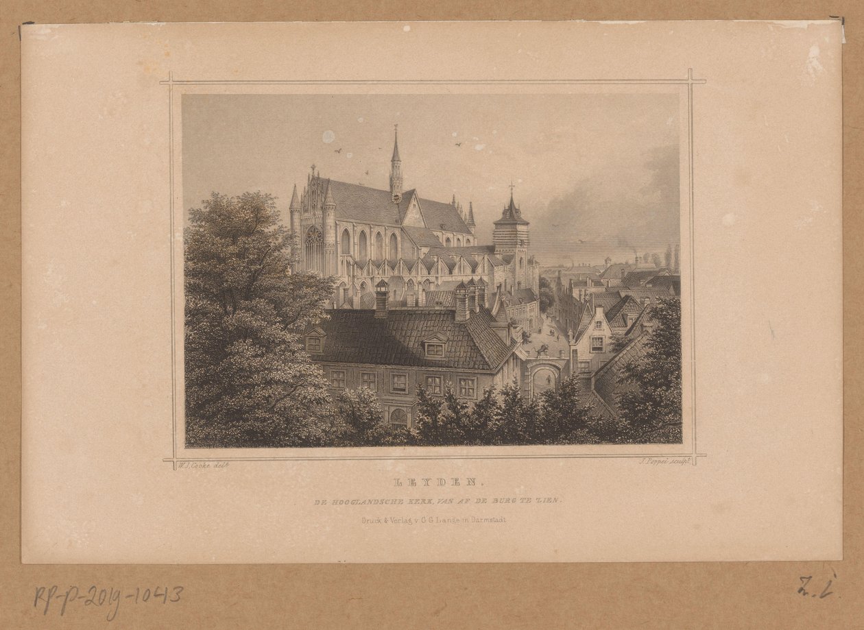 Widok na Hooglandse Kerk w Leiden Leyden, De Hooglandsche kerk, widok z grodu (tytuł na obiekcie) autorstwa Johann Gabriel Friedrich Poppel