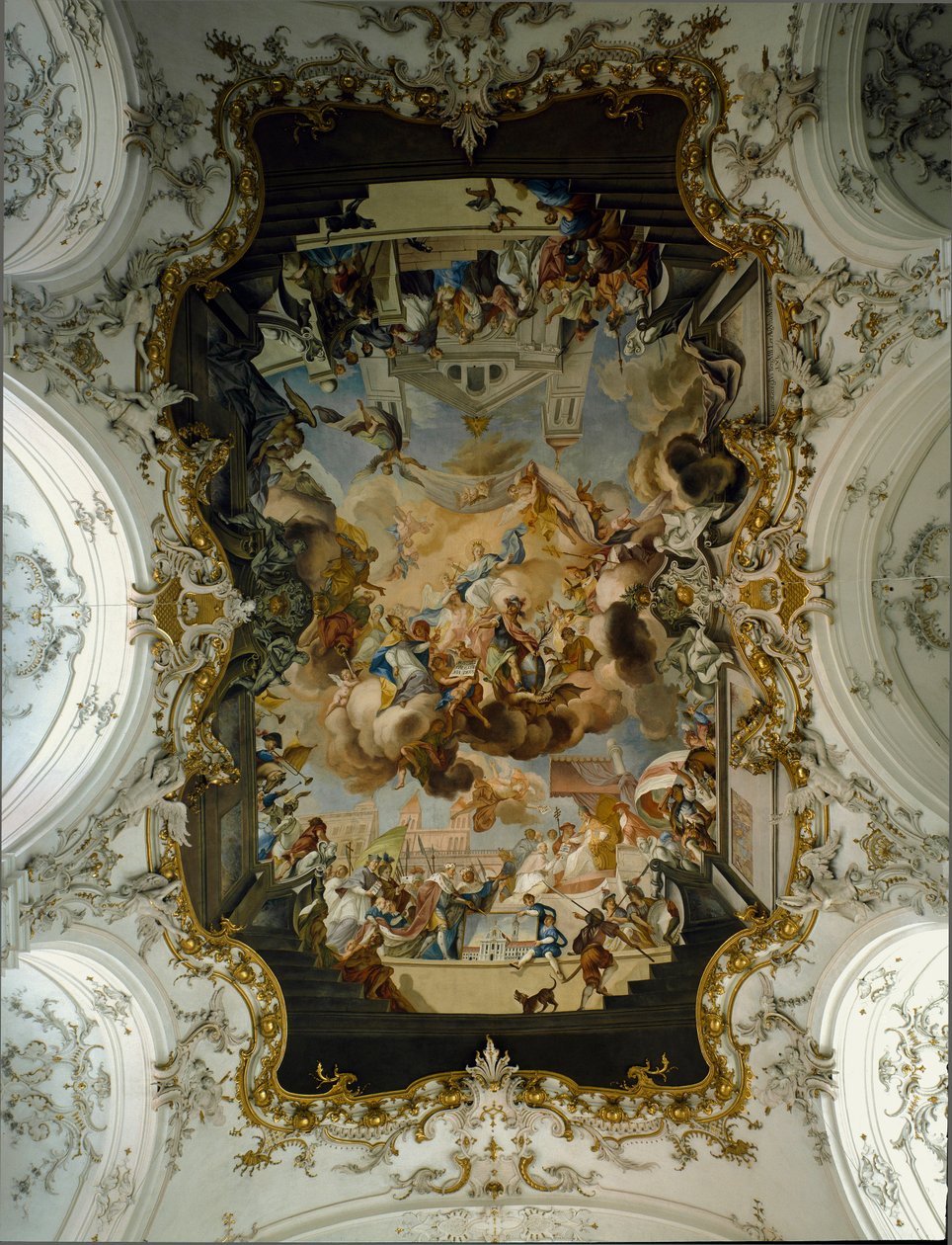 Sztuka baroku: „Dziewica otoczona świętymi”” Fresk sklepienia autorstwa Johanna Georga Bergmullera (1688-1792) 1736 Kościół klasztoru Augustynów. 1732-1739 Diessen am Ammersee, Niemcy autorstwa Johann Georg Bergmuller