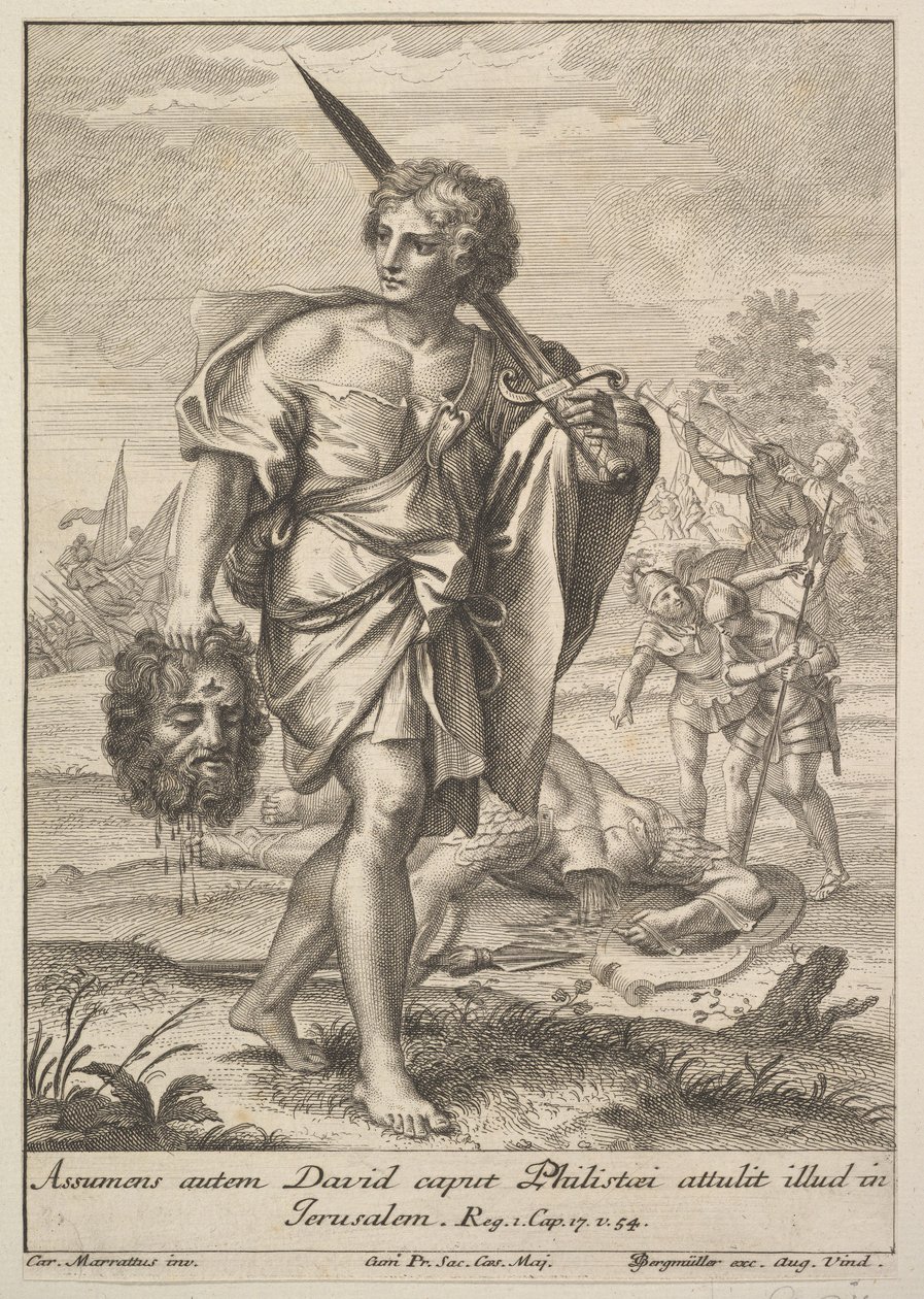 Dawid z głową Goliata, 1705-62. autorstwa Johann Georg Bergmuller