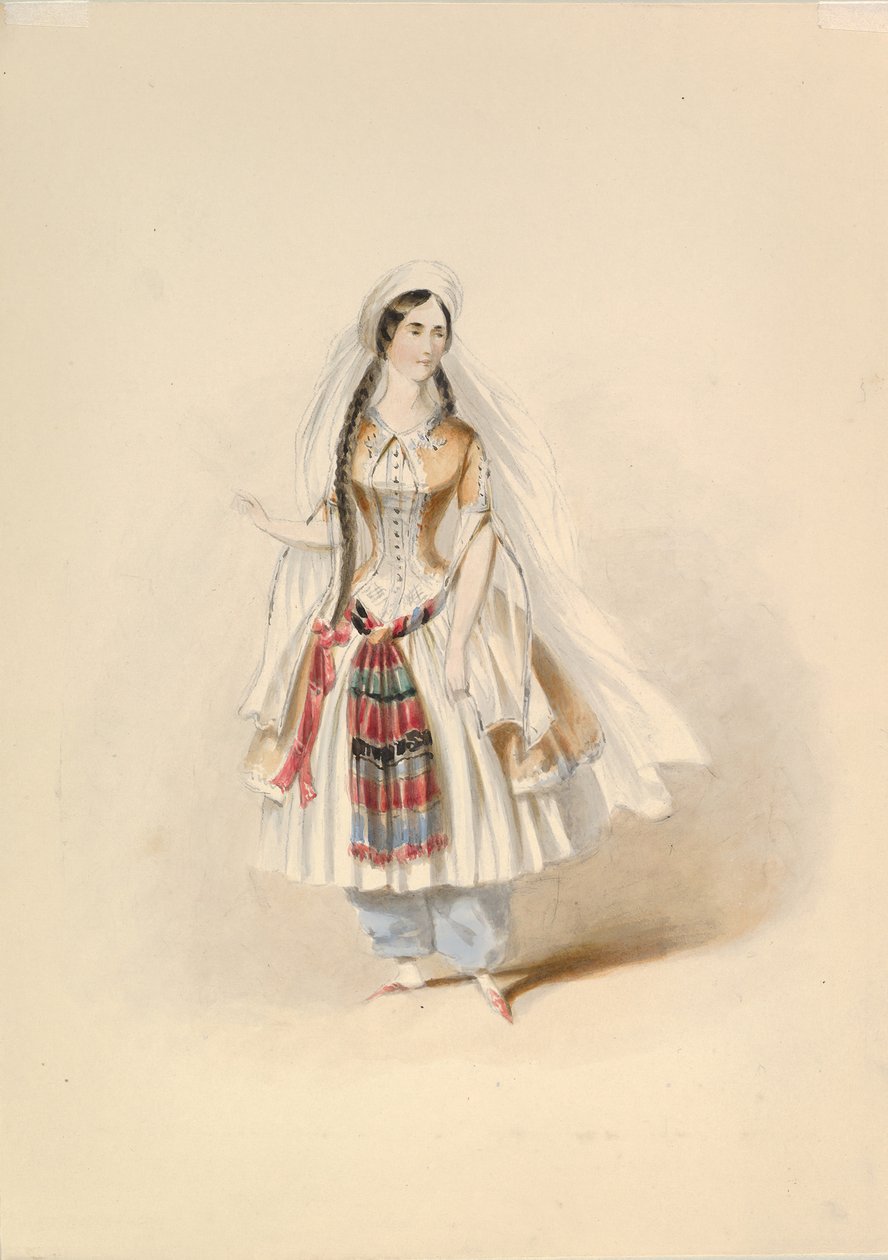 Studium kostiumowe dla blondynki w uprowadzeniu z seraju W.A. Mozarta, ca. 1830-50. autorstwa Johann Georg Christoph Fries
