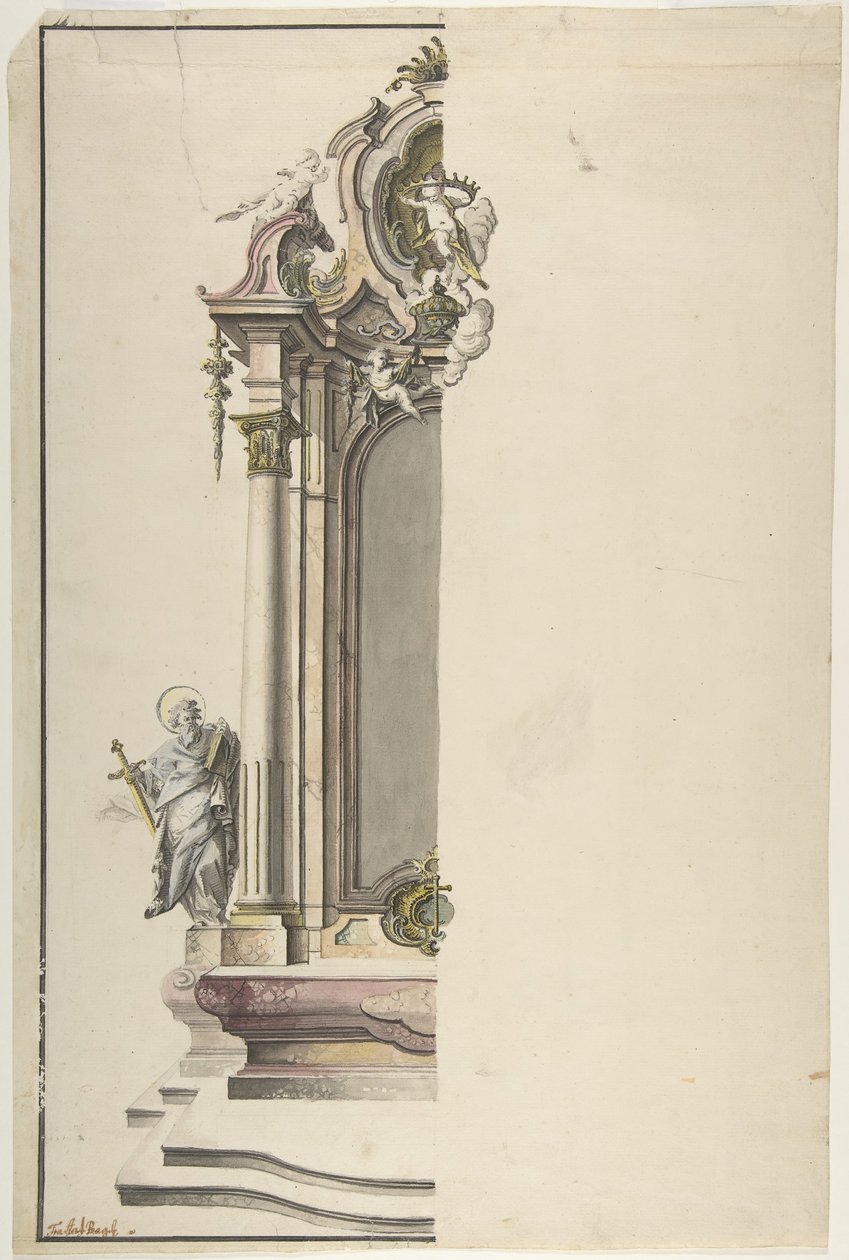 Projekt ołtarza edykularnego ze św. Pawłem po lewej stronie, połowa XVIII wieku. autorstwa Johann Georg Dirr