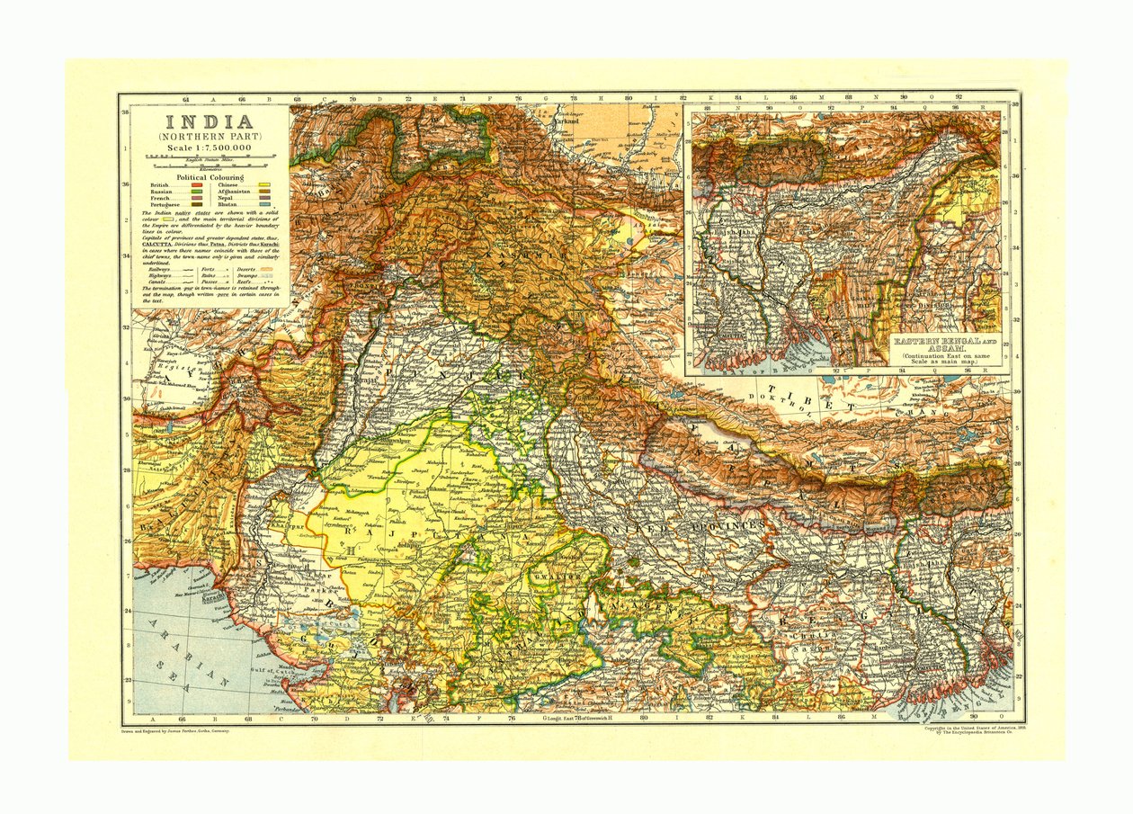 Mapa północnej części Indii, ok. 1910 r autorstwa Johann Georg Justus Perthes