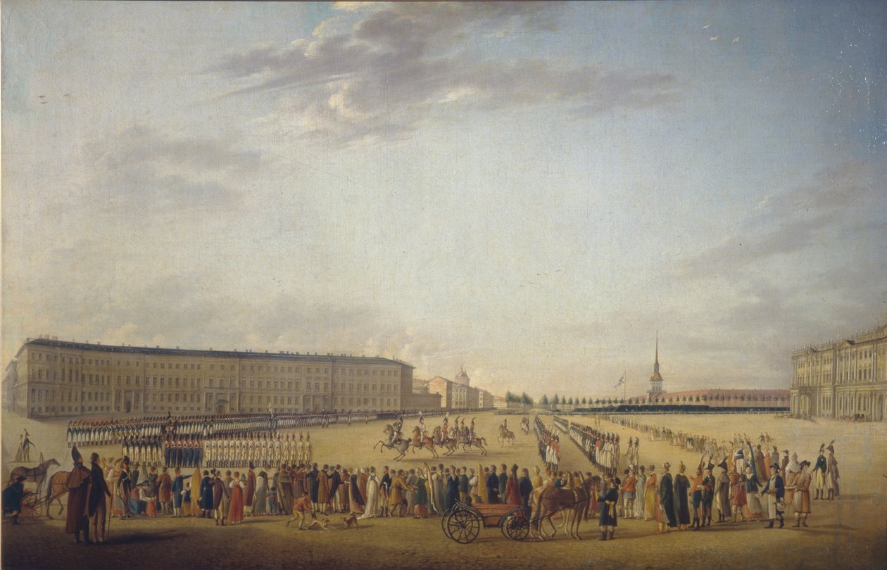 Zmiana warty na Placu Pałacowym w Sankt Petersburgu, ok. godz. 1800 autorstwa Johann Georg Mayr