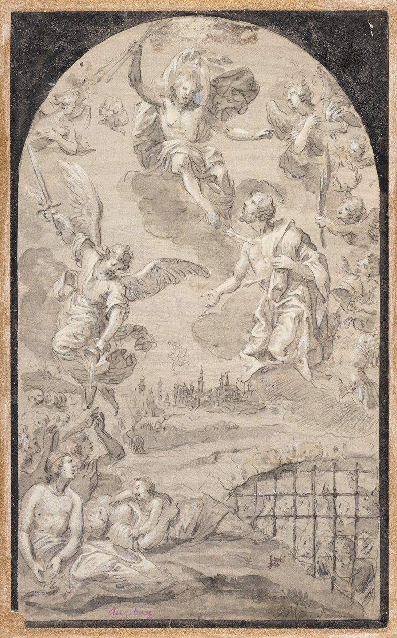 Święty wstawia się u Chrystusa, aby nie rzucił pioruna na miasto Augsburg autorstwa Johann Georg Melchior (1625 1705) Schmittner