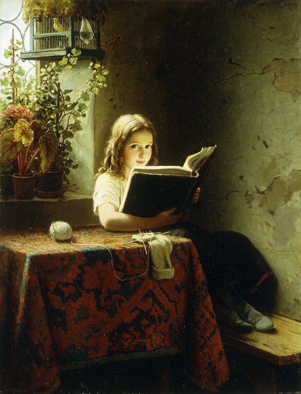 Dziewczyna czytająca; Czytająca dziewczyna, 1871 autorstwa Johann Georg Meyer