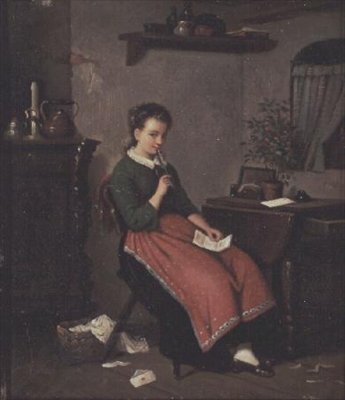 Młoda dziewczyna pisze list miłosny autorstwa Johann Georg Meyer von Bremen