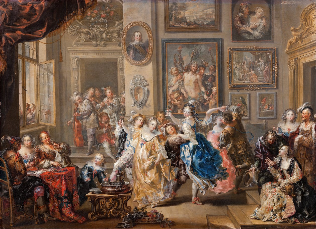 Scena tańca z wnętrzem pałacu autorstwa Johann Georg Platzer