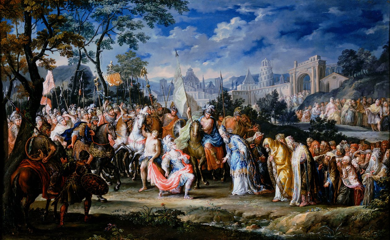 „Wjazd Aleksandra Wielkiego do Babilonu”, 331 pne, XVIII wiek autorstwa Johann Georg Platzer