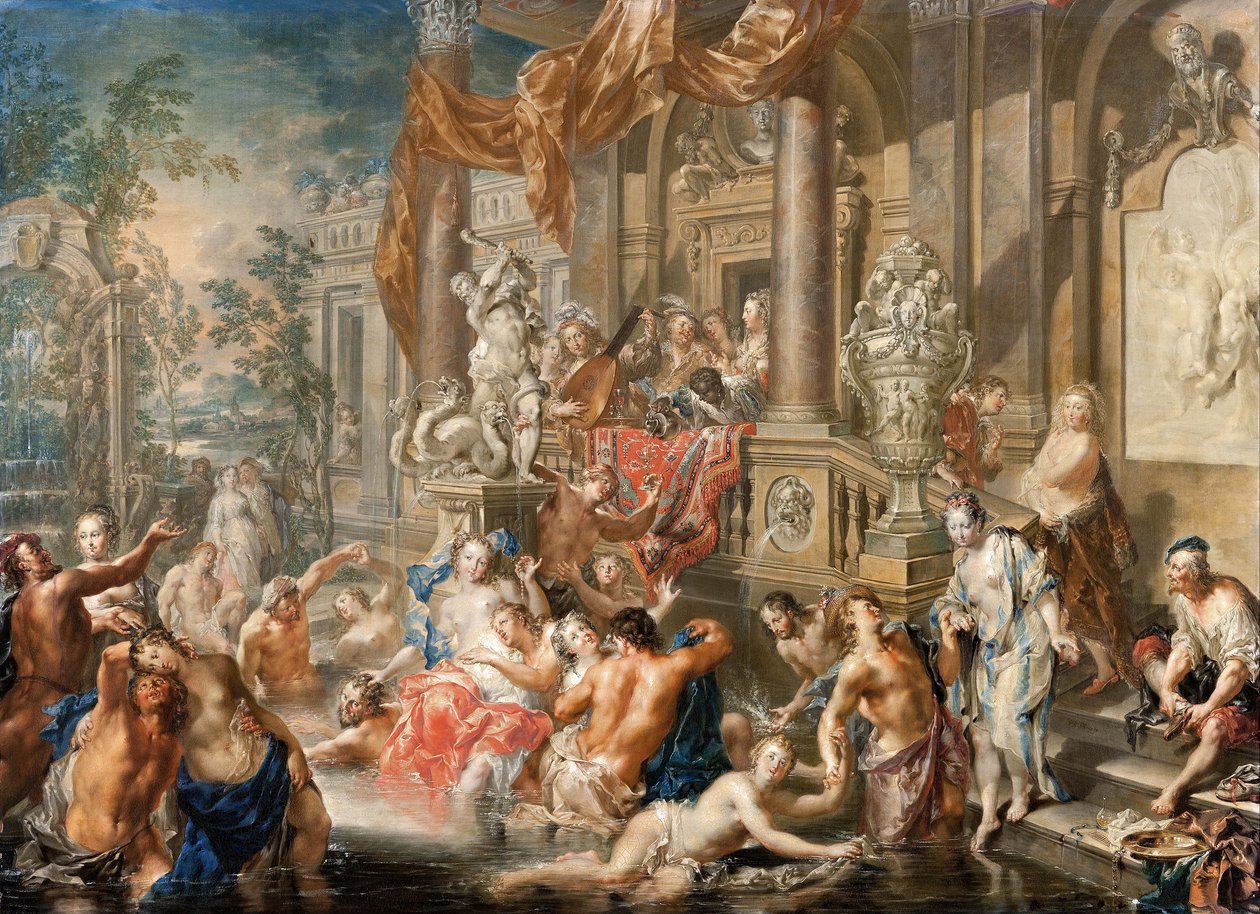 Scena fontanny przed pałacem, 1731-1734. autorstwa Johann Georg Platzer