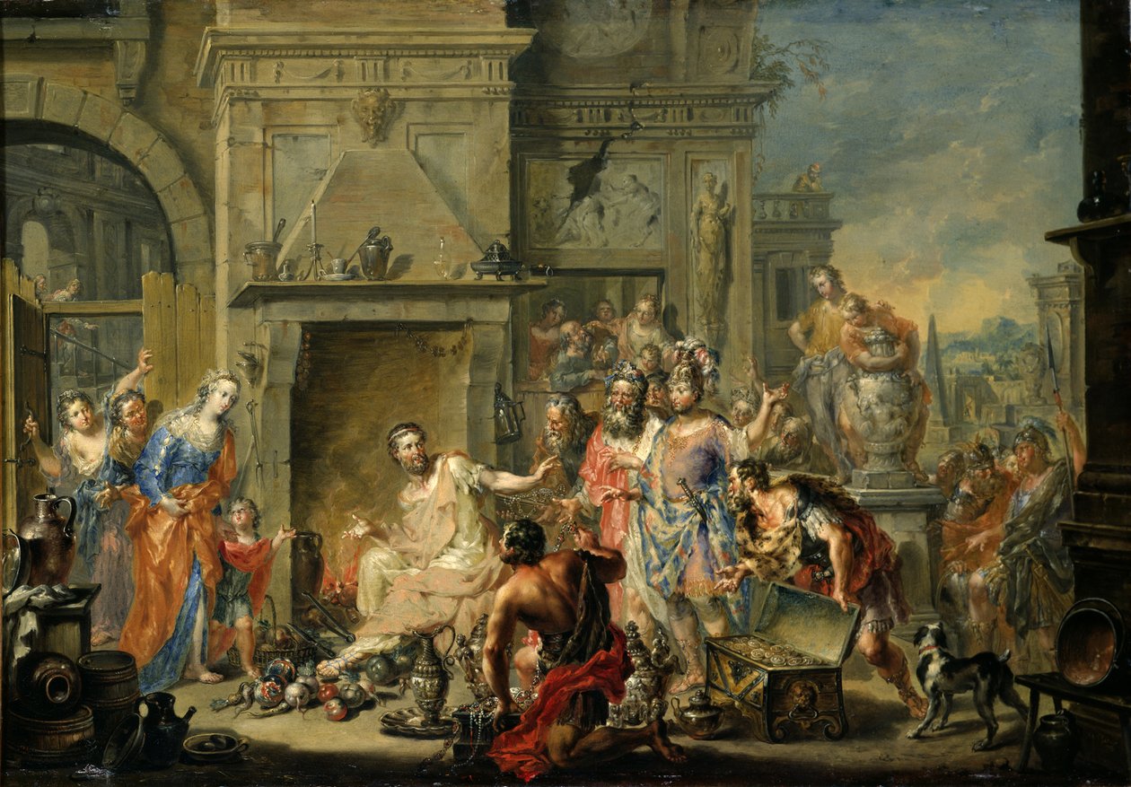Manius Curius Dentatus odmawia łapówek Samnitom autorstwa Johann Georg Platzer