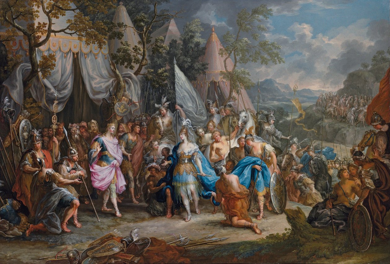 Królowa Amazonek, Thalestris, w obozie Aleksandra Wielkiego autorstwa Johann Georg Platzer