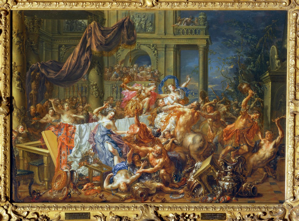Bitwa między centaurami a Lapithami, legendarnym plemieniem z Thassalii ... autorstwa Johann Georg Platzer