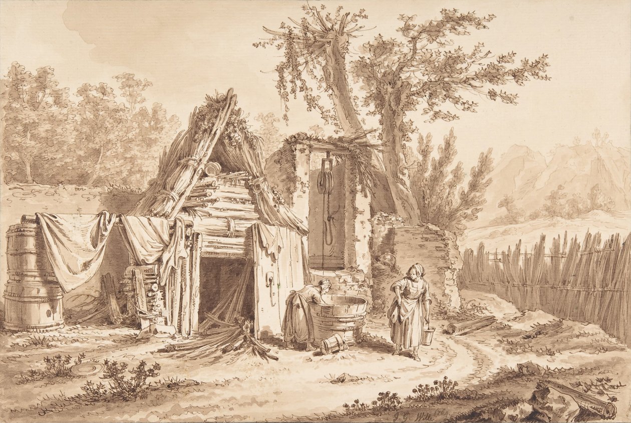 Praczki przed domkiem, 1769. autorstwa Johann Georg Wille