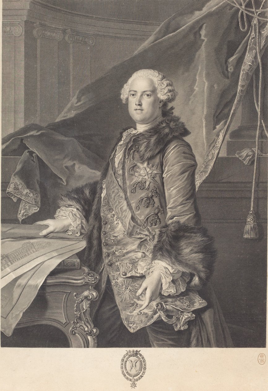 markiz Marigny autorstwa Johann Georg Wille after Louis Tocqué