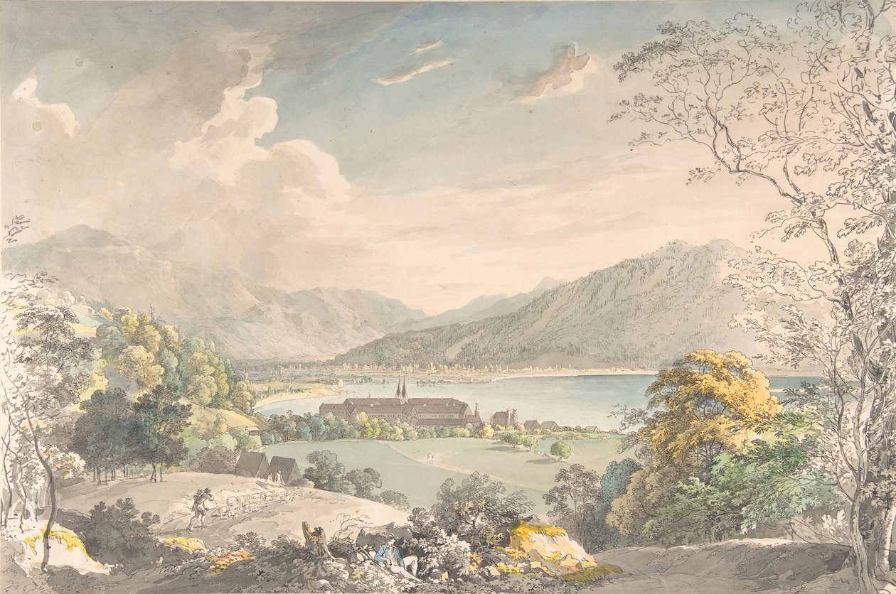Widok klasztoru w Tegernsee od strony płn-wsch, koniec XVIII-poł. XIX wieku. autorstwa Johann Georg von Dillis