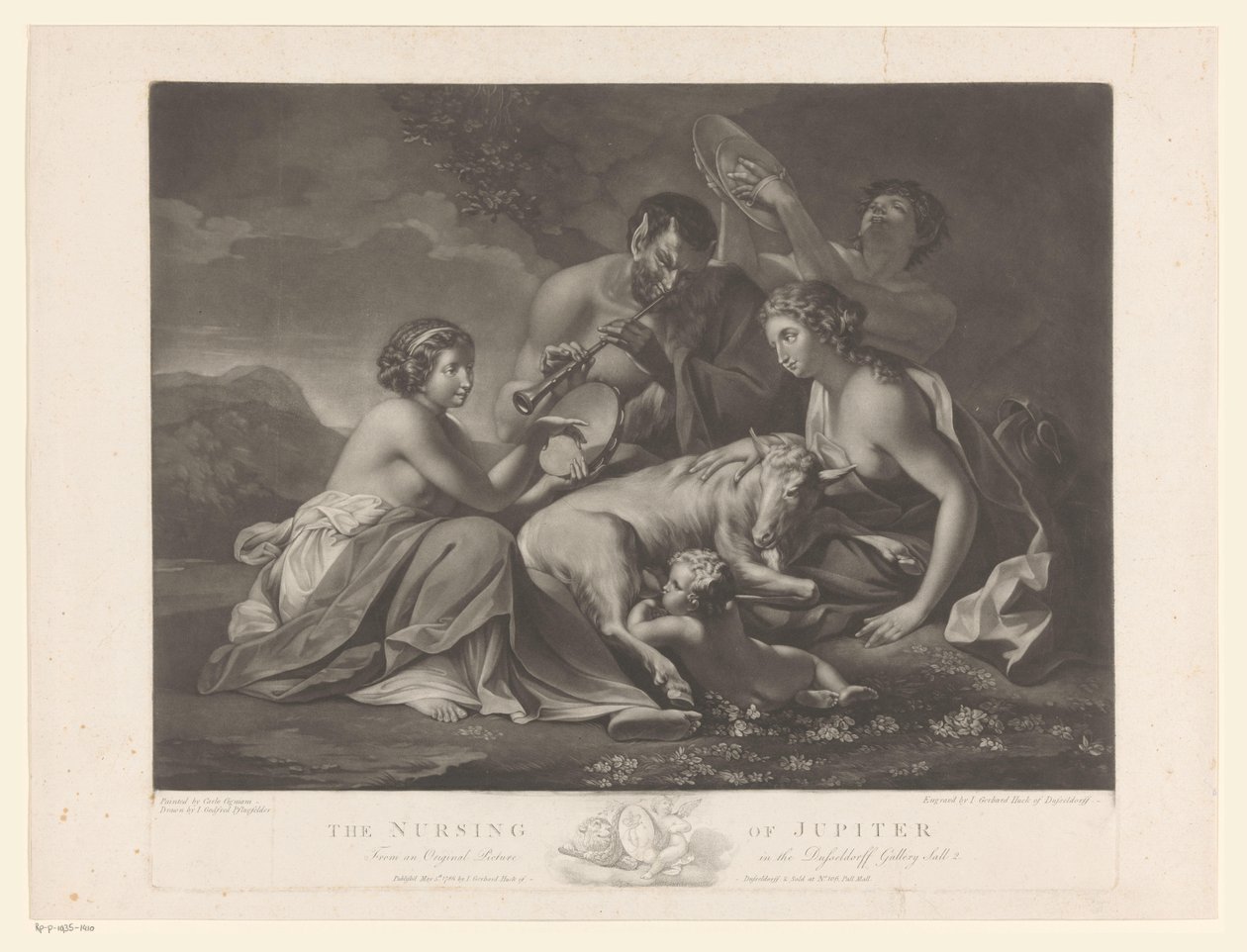 Jupiter gezoogd door de geit Amalthea Opieka Jowisza (tytuł na obiekcie) autorstwa Johann Gerard Huck