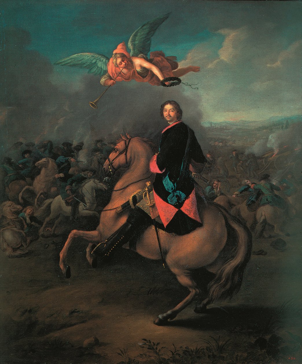 Piotr I w bitwie pod Połtawą, 1710s autorstwa Johann Gottfried Tannauer
