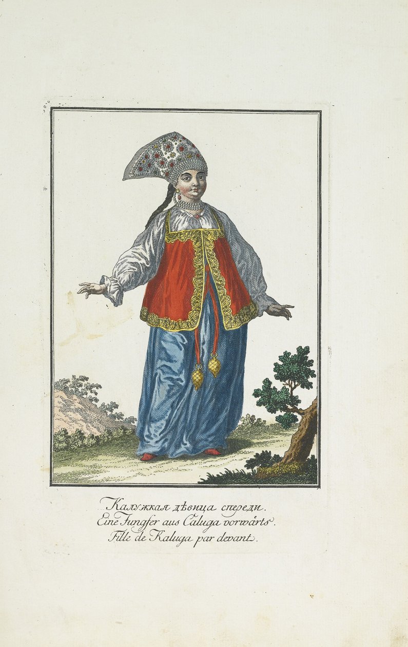 Panna z Kaługi w odświętnym stroju autorstwa Johann Gottlieb Georgi