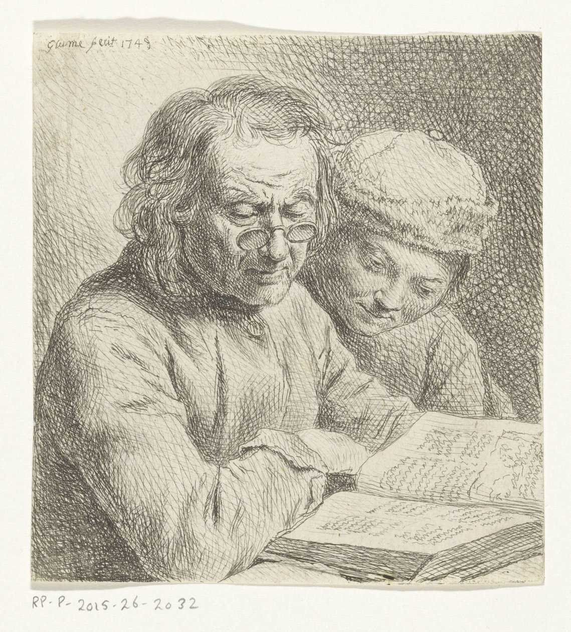 Mężczyzna i chłopiec czytający książkę autorstwa Johann Gottlieb Glume