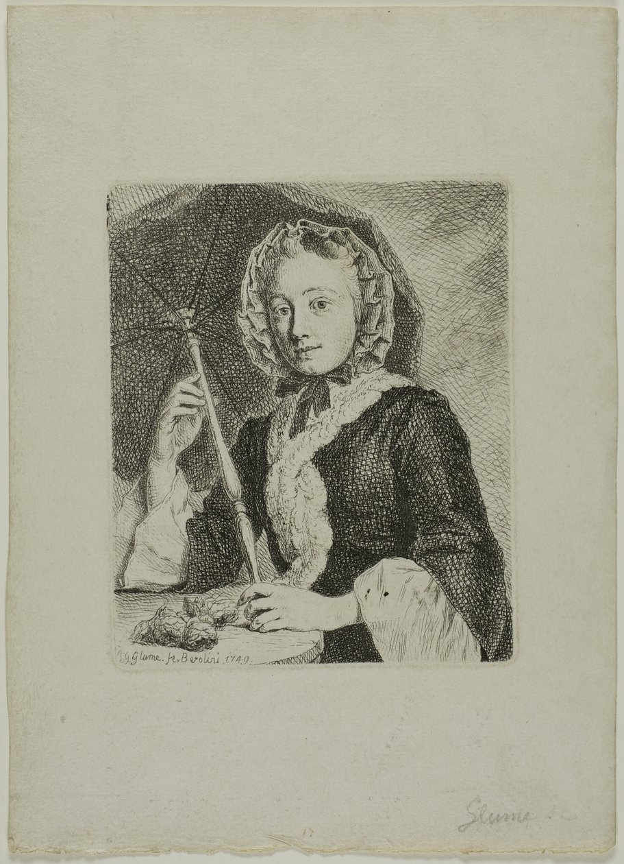 Kobieta z parasolem (pani Friedrich Christian Glume, szwagierka artysty) autorstwa Johann Gottlieb Glume