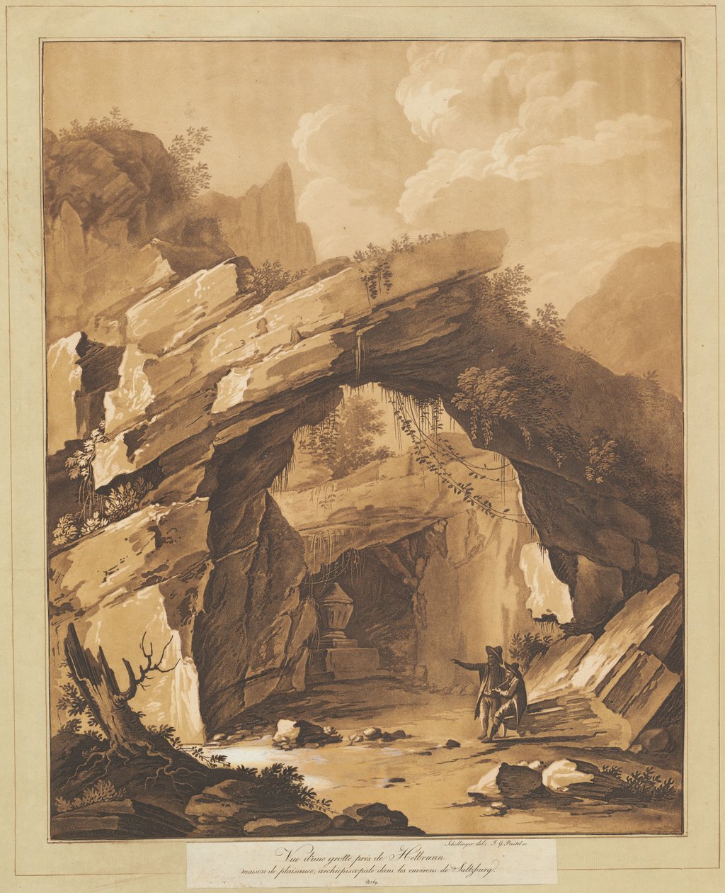 Widok na grotę przy Heilbrunn, niedaleko Salzburga autorstwa Johann Gottlieb Prestel, after Schellinger