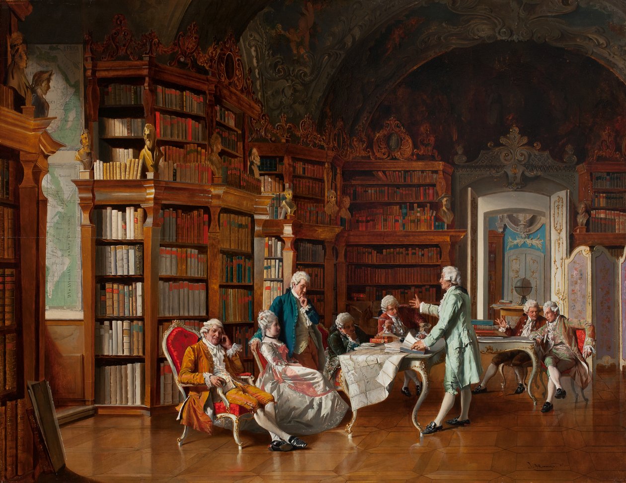 Scena Biblioteczna, k. XIX w. (olej na desce) autorstwa Johann Hamza