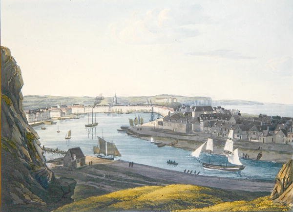 Widok Dieppe, początek XIX wieku (kolorowe grawerowanie) autorstwa Johann Heinrich (after) Luttringshausen