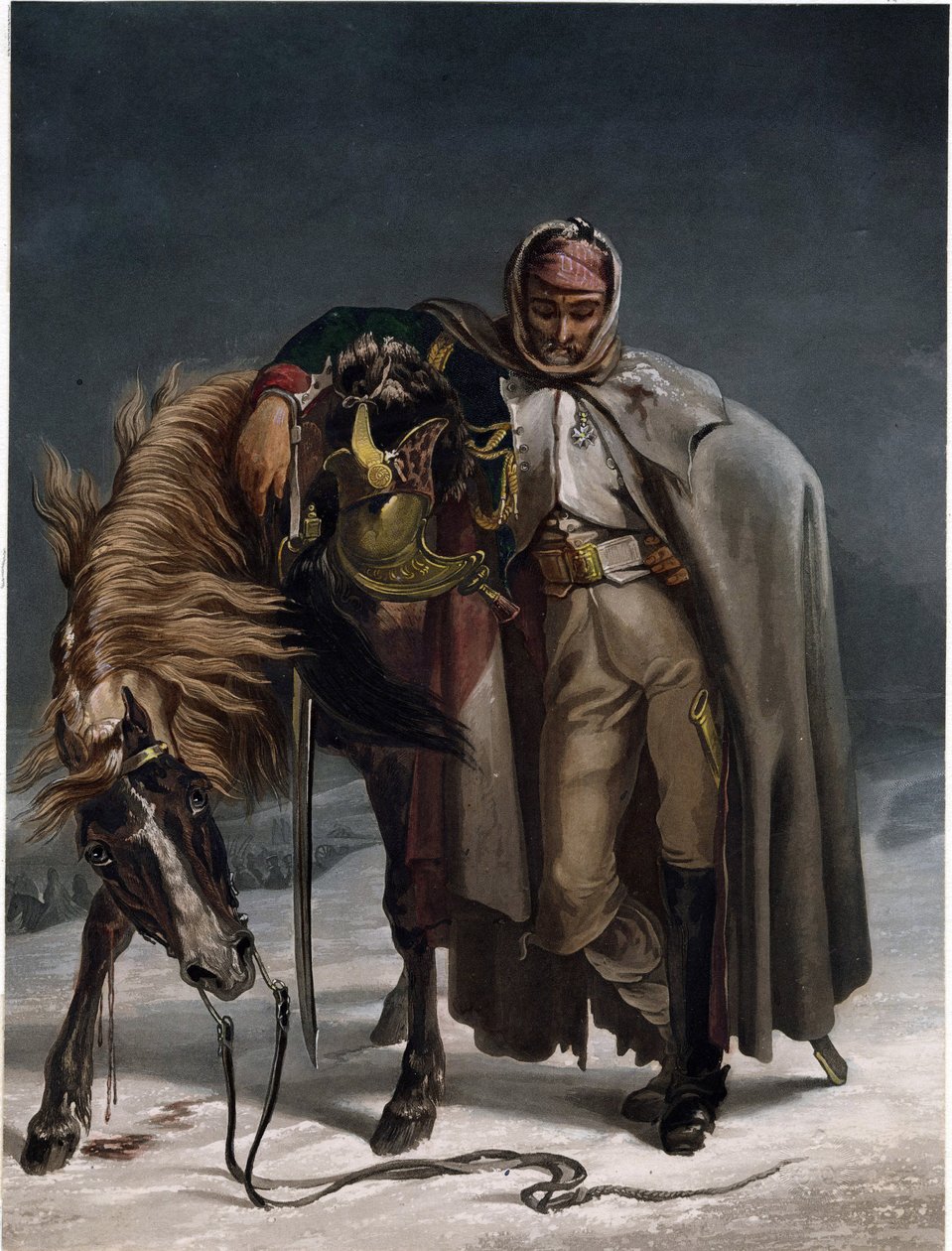 Dragon gwardii szwajcarskiej w kampanii rosyjskiej - Bleuler, Johann Heinrich (1758-1823) - ok. 1812 - Aquatint - 20,3x15,4 - Kolekcja prywatna autorstwa Johann Heinrich Bleuler