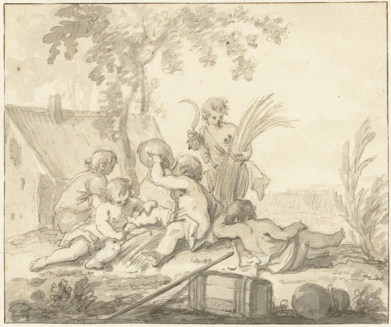 Alegoryczne przedstawienie z dziećmi i atrybutami rolnictwa autorstwa Johann Heinrich Keller (II)