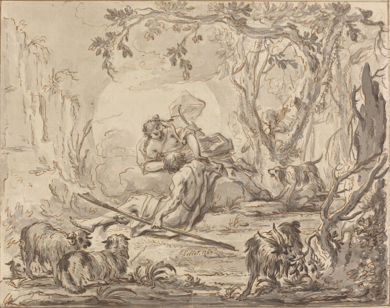 Diana i Endymion autorstwa Johann Heinrich Keller