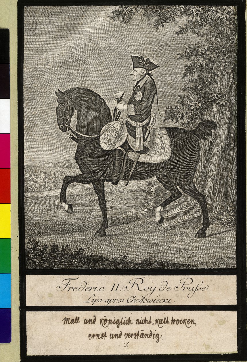 na koniu Fryderyk II Pruski autorstwa Johann Heinrich Lips