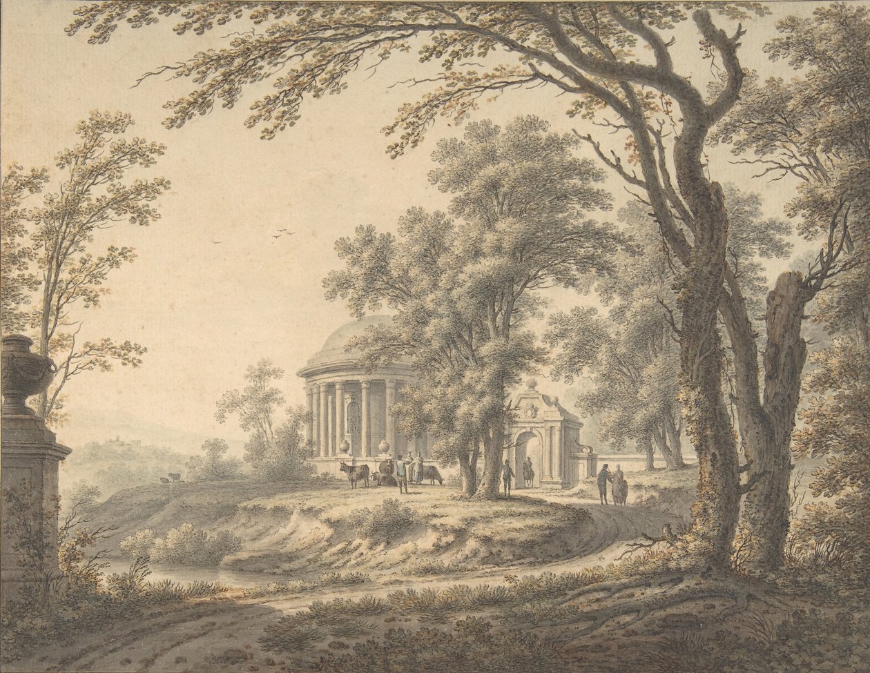 Idylliczny krajobraz ze świątynią, 1770. autorstwa Johann Heinrich Muntz