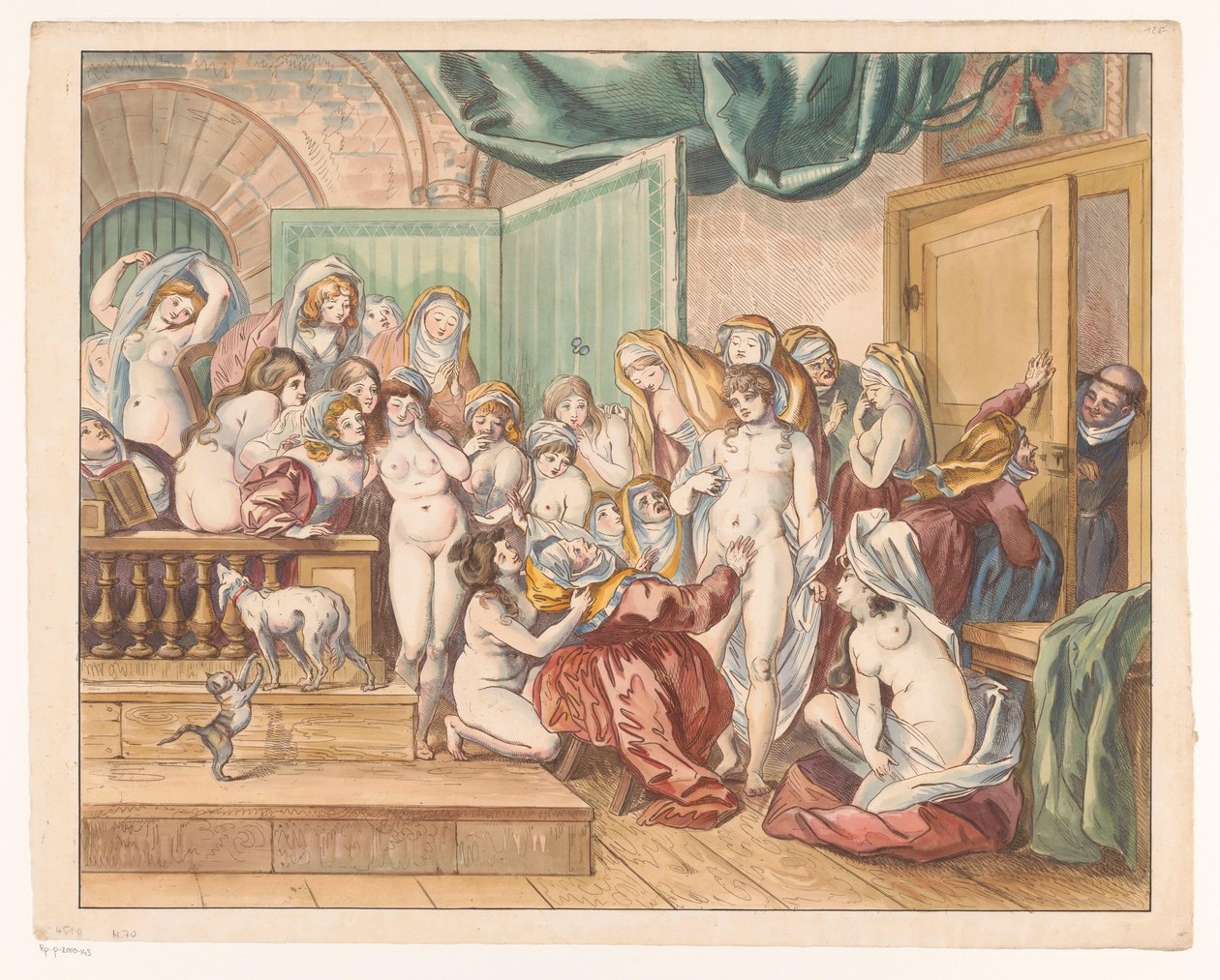 Abdes odkrywa wśród rozebranych zakonnic młodego mężczyznę autorstwa Johann Heinrich Ramberg (atelier)