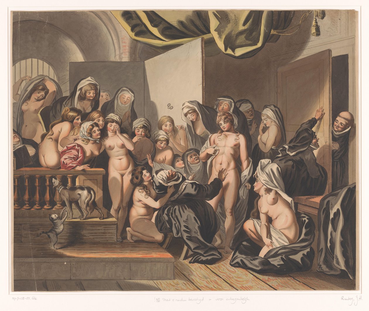 Abdes odkrywa wśród swoich rozebranych zakonnic młodego mężczyznę autorstwa Johann Heinrich Ramberg