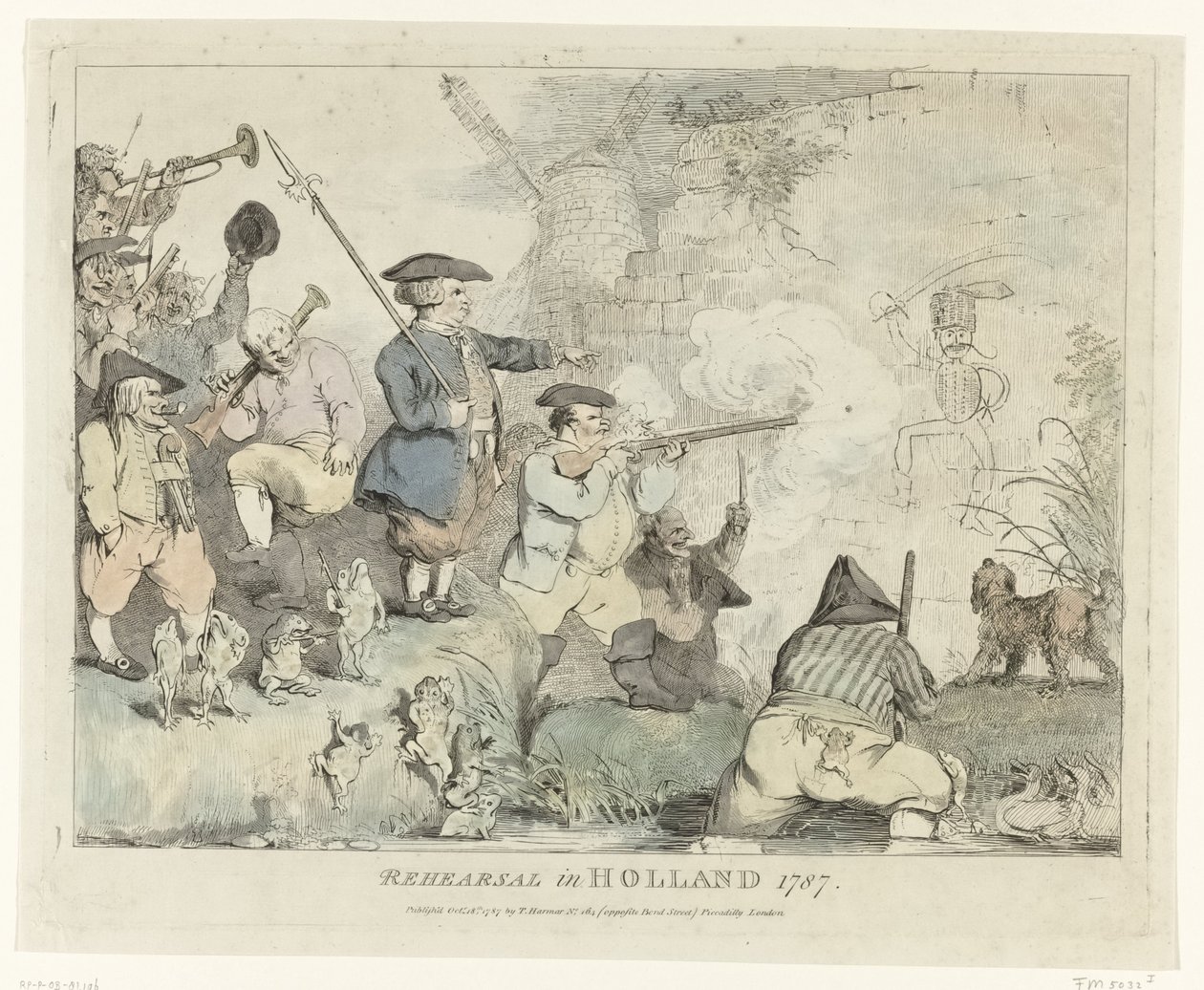 Próba Próba w Holandii 1787 (tytuł na obiekcie) Cztery angielskie karykatury o Patriotach w 1787 roku (tytuł serii) autorstwa Johann Heinrich Ramberg