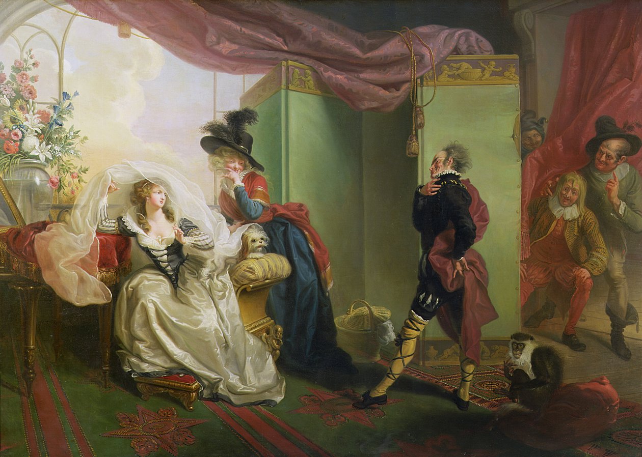 Malvolio przed Olivią, z „Nocy Trzech Króli” Williama Szekspira (1564-1616) 1789 autorstwa Johann Heinrich Ramberg