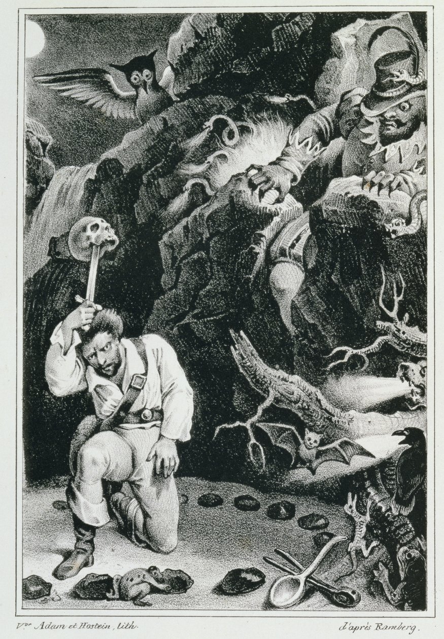 Scena z opery „Der Freischutz” Carla Marii von Webera (1786-1826) litografia Adama et Hosteina autorstwa Johann Heinrich Ramberg