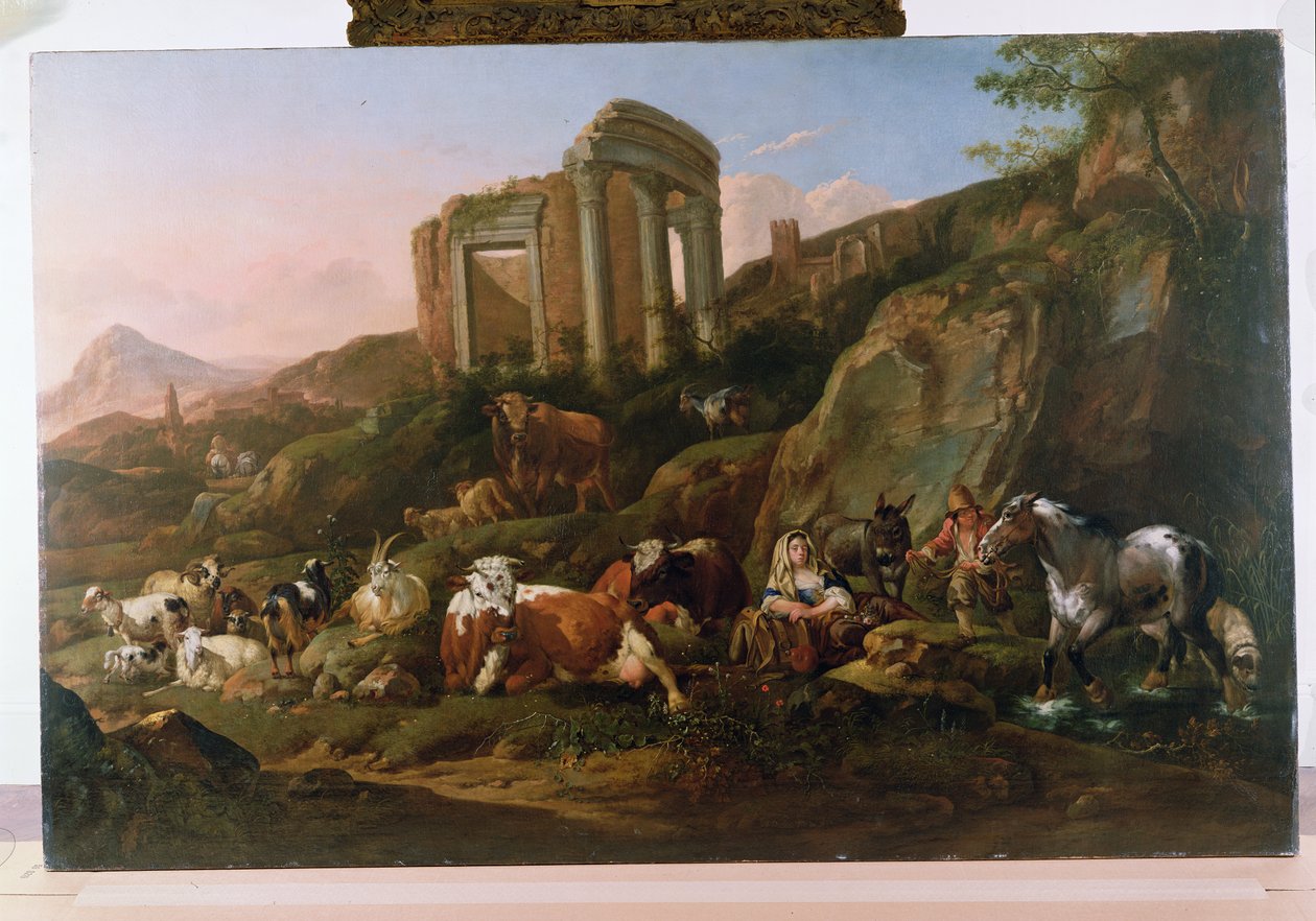 Klasyczny krajobraz ze zwierzętami autorstwa Johann Heinrich Roos